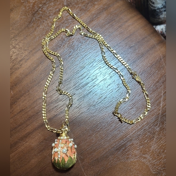 Joan Rivers Lily Of The Valley Enamel Egg Pendant Necklace With Pearl Accents - Picture 2 of 5